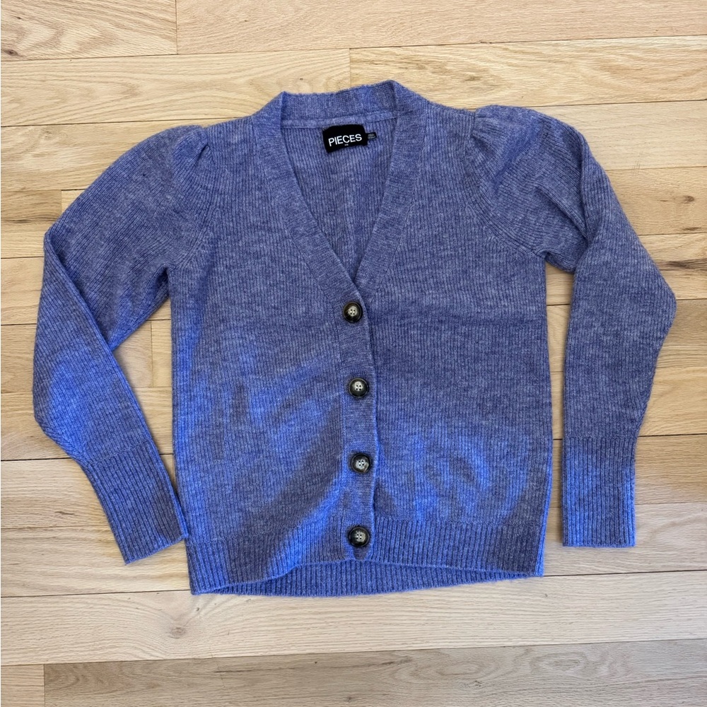 Pieces Purple V-Neck Wool Cardigan